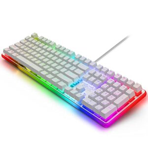 rk royal kludge rk918 wired mechanical keyboard, rgb backlit gaming keyboard with large led sorrounding side lamp, full size 108 key mechanical 100% anti-ghosting computer keyboard, brown switch white