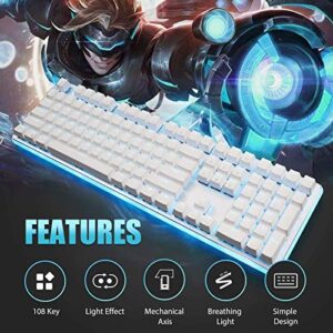 RK ROYAL KLUDGE RK918 Wired Mechanical Keyboard, RGB Backlit Gaming Keyboard with Large LED Sorrounding Side Lamp, Full Size 108 Key Mechanical 100% Anti-Ghosting Computer Keyboard, Brown Switch White