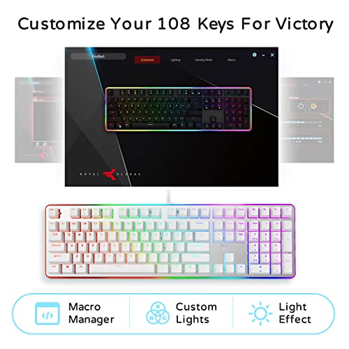 RK ROYAL KLUDGE RK918 Wired Mechanical Keyboard, RGB Backlit Gaming Keyboard with Large LED Sorrounding Side Lamp, Full Size 108 Key Mechanical 100% Anti-Ghosting Computer Keyboard, Brown Switch White