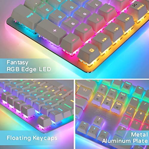 RK ROYAL KLUDGE RK918 Wired Mechanical Keyboard, RGB Backlit Gaming Keyboard with Large LED Sorrounding Side Lamp, Full Size 108 Key Mechanical 100% Anti-Ghosting Computer Keyboard, Brown Switch White