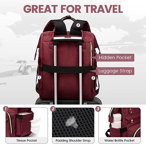 LOVEVOOK Laptop Backpack for Women,15.6 Inch Professional Womens Travel Backpack Purse Computer Laptop Bag Nurse Teacher Backpack,Waterproof College Work Bags Carry on Back Pack with USB Port,Wine Red