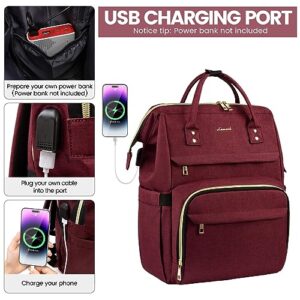 LOVEVOOK Laptop Backpack for Women,15.6 Inch Professional Womens Travel Backpack Purse Computer Laptop Bag Nurse Teacher Backpack,Waterproof College Work Bags Carry on Back Pack with USB Port,Wine Red