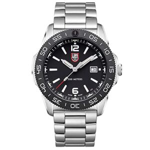 luminox men's navy seal pacific diver 3120 series silver stainless steel oyster band black dial quartz analog watch