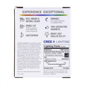 Cree Lighting A19 100W Equivalent LED Bulb, 1600 lumens, Dimmable, Daylight 5000K, 25,000 Hour Rated Life, 90+ CRI | 1-Pack, White - TA19-16050MDFH25-12DE26-1-11