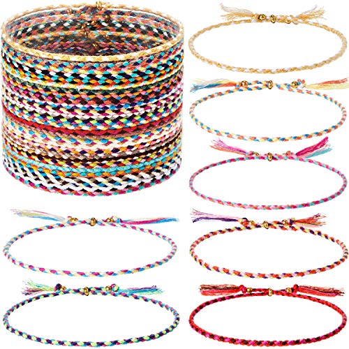 Hicarer 28 Pieces Woven Wrap Friendship Bracelets Handmade Braided Bracelet Adjustable Colorful Beaded