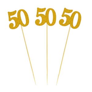 12pcs 50th birthday centerpiece sticks glitter number 50 table centerpieces flower toppers for anniversary reunion and party decorations (gold)