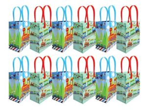 tinymills train party favor bags treat bags kids birthday party goody bags with handles for boys girls, 12 pack chugga chugga two two party