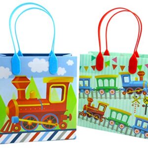 TINYMILLS Train Party Favor Bags Treat Bags Kids Birthday Party Goody Bags with Handles for Boys Girls, 12 Pack Chugga Chugga Two Two Party