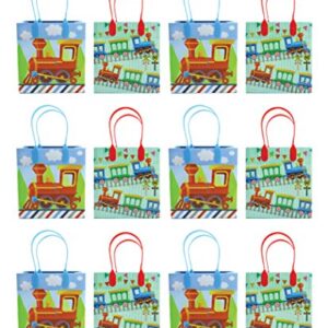 TINYMILLS Train Party Favor Bags Treat Bags Kids Birthday Party Goody Bags with Handles for Boys Girls, 12 Pack Chugga Chugga Two Two Party