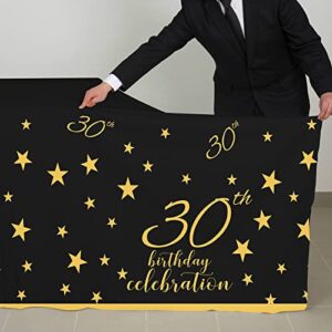 Gatherfun 30th Birthday Disposable Tablecloth 4 Pack Gold and Black Waterproof Plastic Table Cover for Men Woman 30 Birthday Party Decorations