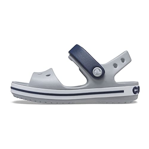 Crocs Kids' Crocband Sandals, Light Grey/Navy, 10 Toddler