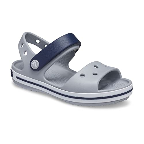 Crocs Kids' Crocband Sandals, Light Grey/Navy, 10 Toddler