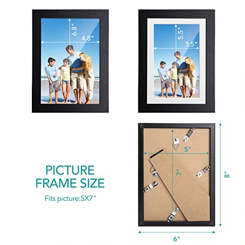 TWING 5x7 Picture Frame Black Displays 4x6 Photo Frame with Mat or 5x7 Inch Without Mat,Made of Plexiglass, MDF Wood, Table Top Display and Wall Mounting, Ideal Gift to Family and Friends