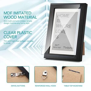 TWING 5x7 Picture Frame Black Displays 4x6 Photo Frame with Mat or 5x7 Inch Without Mat,Made of Plexiglass, MDF Wood, Table Top Display and Wall Mounting, Ideal Gift to Family and Friends