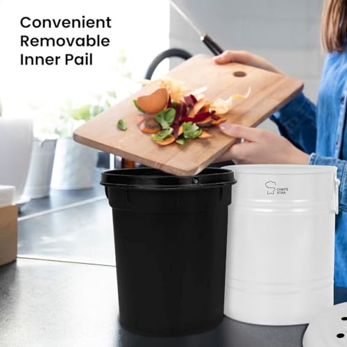 Chef's Star Countertop Compost Bin for Kitchen, Indoor Compost Bin for Kitchen Counter, Small Composter for Kitchen Counter, with Charcoal Filter, Airtight Lid, 0.8 Gallon Compost Pail, White