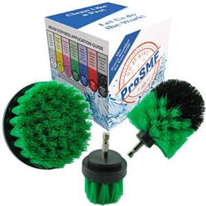 prosmf drill brush set - scrub brush attachments for drill - power scrubber cleaning brushes - kitchen - cabinets - stove - oven - counters - sink - tile - flooring - green - medium bristles