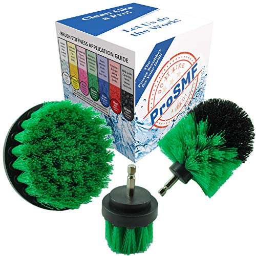 ProSMF Drill Brush Set - Scrub Brush Attachments for Drill - Power Scrubber Cleaning Brushes - Kitchen - Cabinets - Stove - Oven - Counters - Sink - Tile - Flooring - Green - Medium Bristles