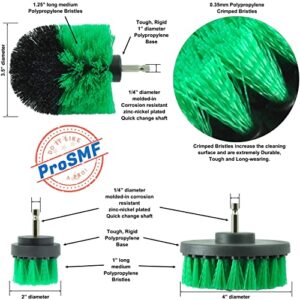 ProSMF Drill Brush Set - Scrub Brush Attachments for Drill - Power Scrubber Cleaning Brushes - Kitchen - Cabinets - Stove - Oven - Counters - Sink - Tile - Flooring - Green - Medium Bristles