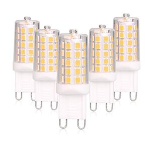 baoming g9 led bulb dimmable 4w, 40 watt t4 g9 halogen equivalent, 2700k soft warm white, 120v no-flicker, chandelier lighting 450lm (5 pack)