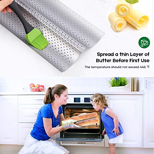 AMAGABELI GARDEN & HOME Nonstick French Baguette Pans for Baking 15”x6.3” Carbon Steel 2 Loaf Perforated Bread Tray Baguette Baking Tray Bake Mold Toast Cooking Oven Toaster Pan Bakeware BG282