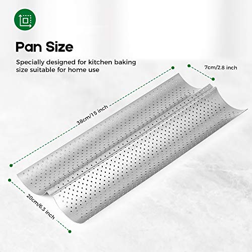 AMAGABELI GARDEN & HOME Nonstick French Baguette Pans for Baking 15”x6.3” Carbon Steel 2 Loaf Perforated Bread Tray Baguette Baking Tray Bake Mold Toast Cooking Oven Toaster Pan Bakeware BG282