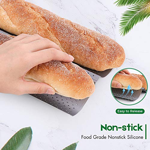 AMAGABELI GARDEN & HOME Nonstick French Baguette Pans for Baking 15”x6.3” Carbon Steel 2 Loaf Perforated Bread Tray Baguette Baking Tray Bake Mold Toast Cooking Oven Toaster Pan Bakeware BG282