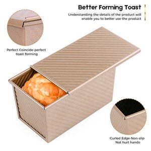 AMAGABELI GARDEN & HOME Pullman Loaf Pan with Lid Nonstick Bakeware Bread Boxes 8.4”x4.5”x4.1” Carbon Steel Corrugated Bread Toast Box Mold for Cooking Oven Baking Roasting Toaster Bake Mold Golden