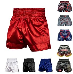roar muay thai shorts mma gym boxing fighting ufc trunks kick martial arts gear (red, large)