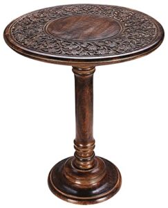 round end table,small table,side table, side tables living room,end table,round side table,altar table, carved side table,wood accent table,carved wood table single pillar 18x22 inch burnt