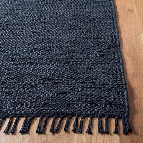 SAFAVIEH Vintage Leather Collection Accent Rug - 4' x 6', Black, Handmade Boho Fringe Leather, Ideal for High Traffic Areas in Entryway, Living Room, Bedroom (VTL501Z)