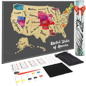jarlink scratch off usa map poster, 12x17 inches united states map with unique accessories set, personalized travel poster, gift for travelers