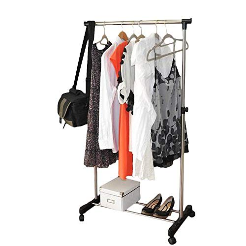 Guangshuohui Clothes Garment Rack, Clothing Rolling Rack on Wheels and Bottom Shelves, Black & Silver (B)