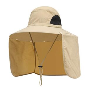 Sun Blocker Hats Outdoor Sun Protection Fishing Cap with Neck Flap Large Brim Outdoor Hat Khaki