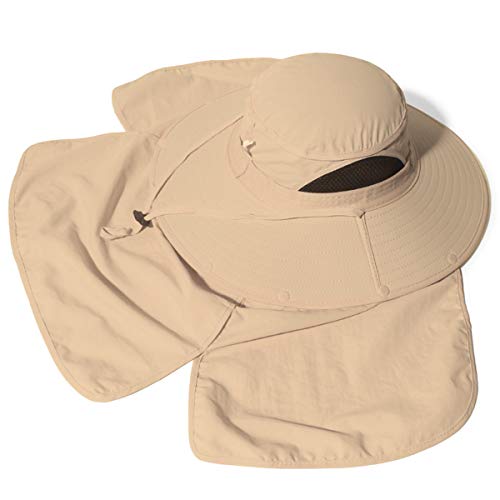 Sun Blocker Hats Outdoor Sun Protection Fishing Cap with Neck Flap Large Brim Outdoor Hat Khaki