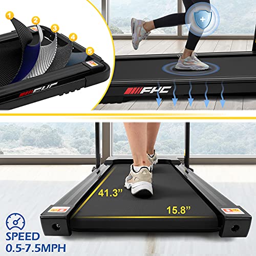 FYC Under Desk Treadmill for Home 2-in-1 Folding Treadmill 2.5HP Compact Treadmill Exercise Workout Electric Foldable Running Machine Portable Treadmill for Walking, Installation-Free Green