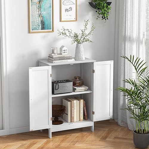 GLACER Bathroom Floor Cabinet, Wooden Freestanding Storage Cabinet with Double Doors, Suitable for Bathroom, Living Room, Bedroom, Entryway, 23.5 x 14 x 34 inches (White)