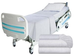 white classic 3 piece hospital bed sheet set, soft jersey knitted t-shirt quality, 1 flat, 1 fitted, 1 pillowcase