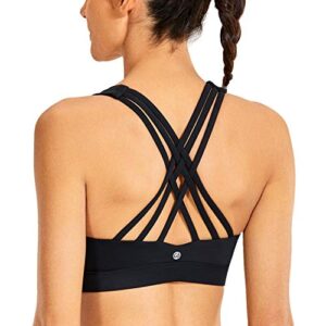 crz yoga women's strappy sports bra full coverage padded full size criss cross workout yoga bra tops black-full size 36c
