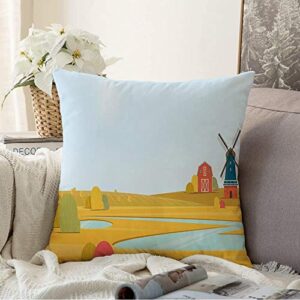 staromin decorative throw pillow covers for couch sofa bedroom grain wind rural design summer with farm land landscape harvest village old windmill parks outdoor cushion cover pillow cases 16x16 inch