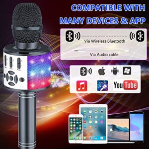 Amazmic Kids Karaoke Microphone Machine Toy Bluetooth Microphone Portable Wireless Karaoke Machine Handheld with LED Lights, Gift for Children Adults Birthday Party, Home KTV(Gray)