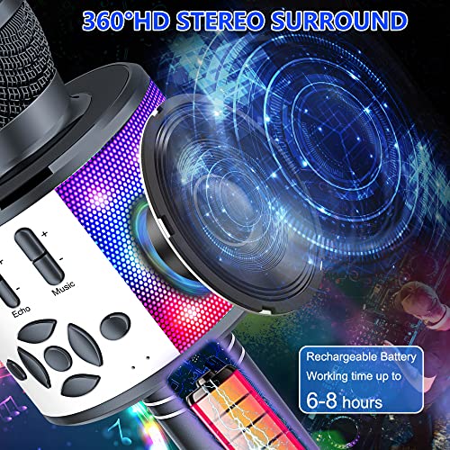 Amazmic Kids Karaoke Microphone Machine Toy Bluetooth Microphone Portable Wireless Karaoke Machine Handheld with LED Lights, Gift for Children Adults Birthday Party, Home KTV(Gray)