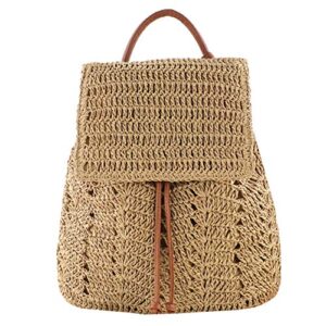 kennedy handwoven flap drawstring straw backpack beach backpack purse for women, brown