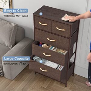 Crestlive Products Vertical Dresser Storage Tower - Sturdy Steel Frame, Wood Top, Easy Pull Fabric Bins, Wood Handles - Organizer Unit for Bedroom, Hallway, Entryway, Closets - 6 Drawers (Brown)