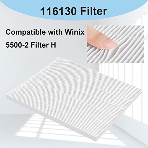 RONGJU Replacement 116130 Filter H for Winix 5500-2, Filter & Activated Carbon Filter Combo Pack Compare to Part # 116130