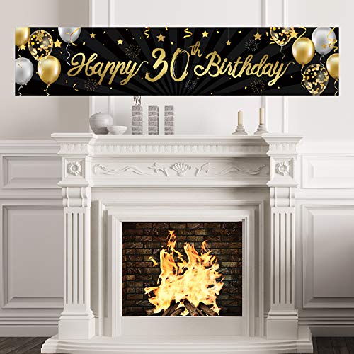 Happy 30th Birthday Banner Sign Gold Glitter 30 Years Birthday Party Decorations Supplies Anniversary Celebration Backdrop