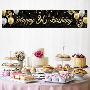 Happy 30th Birthday Banner Sign Gold Glitter 30 Years Birthday Party Decorations Supplies Anniversary Celebration Backdrop