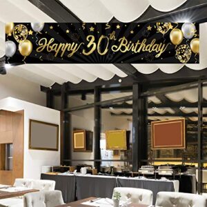 Happy 30th Birthday Banner Sign Gold Glitter 30 Years Birthday Party Decorations Supplies Anniversary Celebration Backdrop