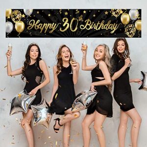 Happy 30th Birthday Banner Sign Gold Glitter 30 Years Birthday Party Decorations Supplies Anniversary Celebration Backdrop