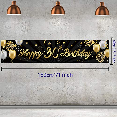 Happy 30th Birthday Banner Sign Gold Glitter 30 Years Birthday Party Decorations Supplies Anniversary Celebration Backdrop