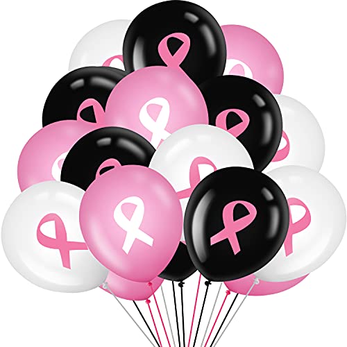 75 Pieces Breast Cancer Awareness Balloons 12 Inch Pink Ribbon Latex Balloons Round Party Balloons Party Supplies for Party Decoration, Pink, White and Black